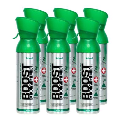 Boost Oxygen Medium Natural 5L Canister Respiratory Support for Aerobic Recovery, Altitude, Performance Health 6 Pack