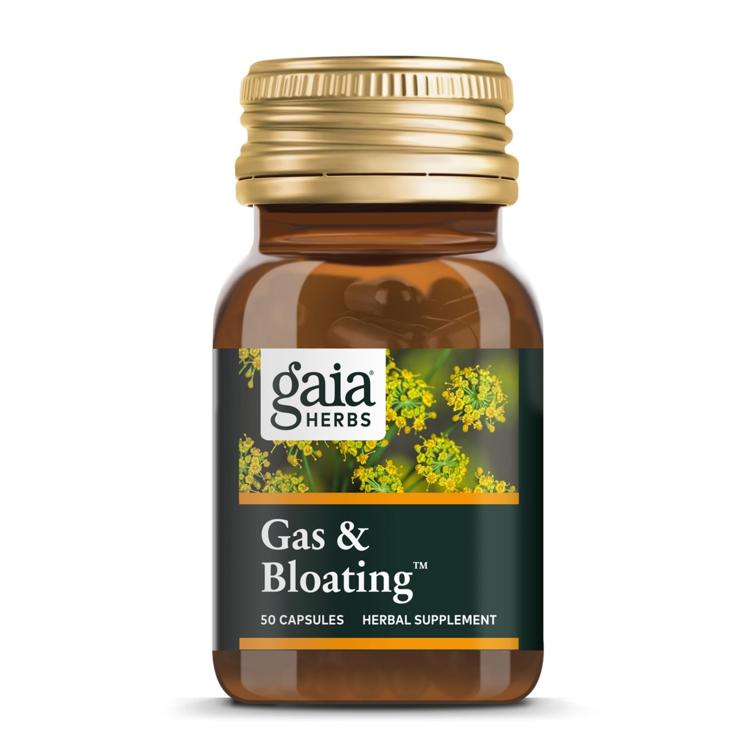 Gaia Herbs Gas Bloating - Provides Relief from Occasional Gas and Bloating - with Activated Charcoal, Fennel, Chamomile, Cumin, and Peppermint Leaf Essential Oil - 50 Vegan Capsules 25-Day Supply