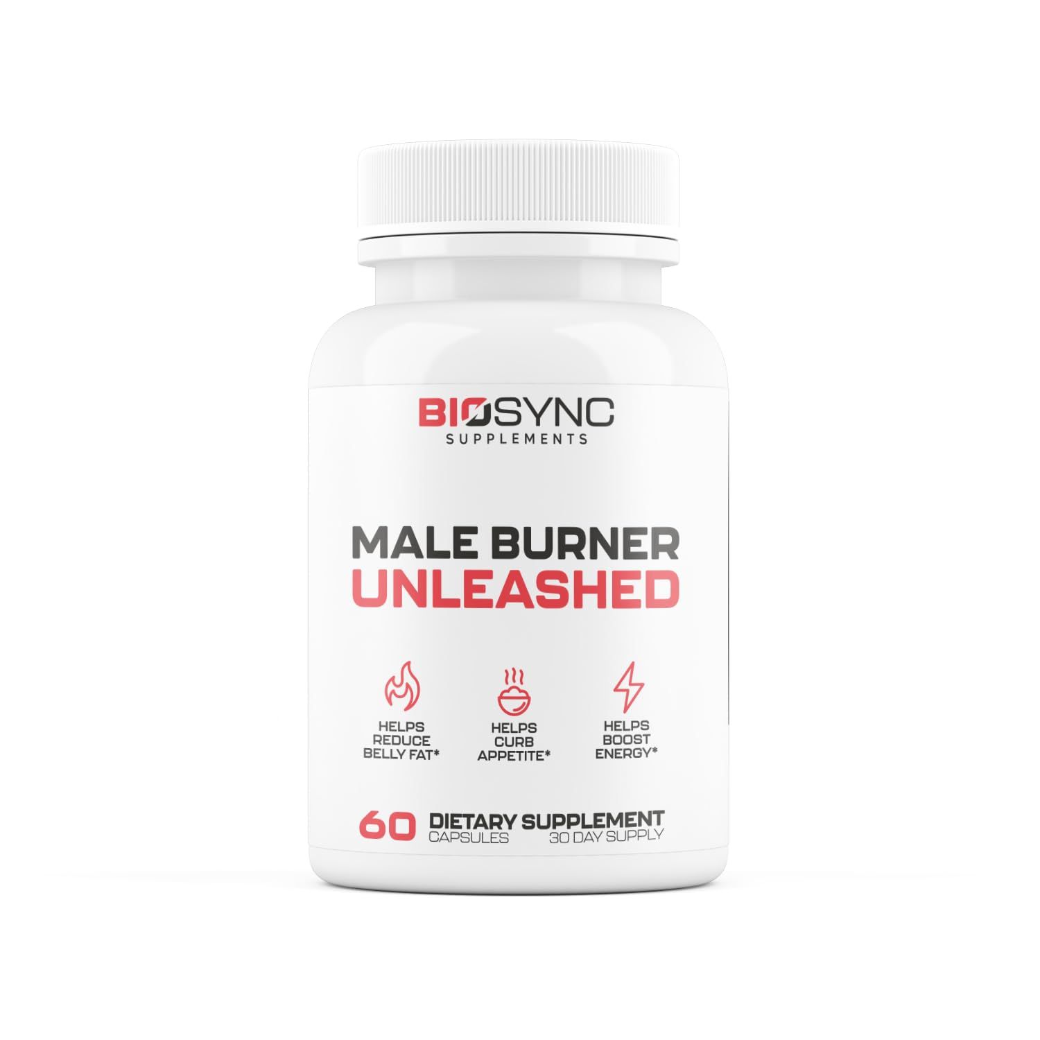 BioSync - Male Burner UNLEASHED Fat Burner for Men Weight Loss Pills Appetite Suppressant, Carb Blocker, Energy Booster 6 Ultra Dosed Powerful Ingredients Safe 3rd Party Tested - 60 Capsules