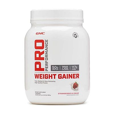 GNC Pro Performance Weight Gainer Protein Powder  Increase Muscle Mass  Banned Substance Tested  Strawberries and Cream  6 Servings