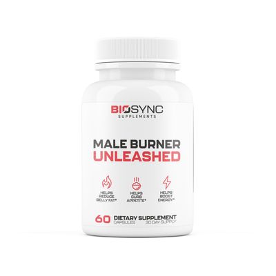 BioSync - Male Burner UNLEASHED Fat Burner for Men Weight Loss Pills Appetite Suppressant, Carb Blocker, Energy Booster 6 Ultra Dosed Powerful Ingredients Safe 3rd Party Tested - 60 Capsules