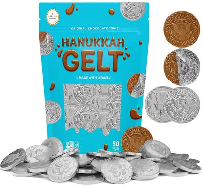 The Dreidel Company Dark Chocolate Coins, Hanukkah Gelt, Silver, Made with Premium Chocolate, Gluten-Free, Non-GMO, Kosher Certified 50-Pack