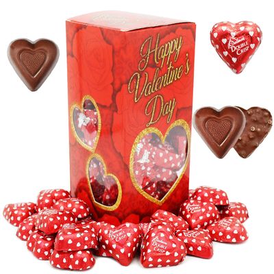 Fruidles Valentines Milk Chocolate Hearts, Double Crisps Milk Creamy Chocolaty Hearts, Holiday Treats, Individually Wrapped Foils, Kosher Certified Dairy Box 40 Count, 1 Pound