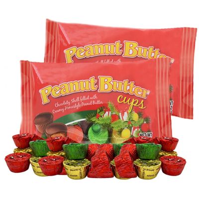 Christmas Peanut Butter Cups, Individual Foil Wrapped Chocolate Candies, Festive Candy Bowl Filler Treats, 4.5 Ounces Pack of 2