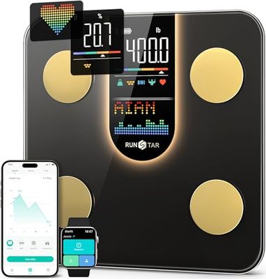 Runstar Scale for Body Weight, Smart Scale with 8-in-1 VA Display, High Precision Bathroom Digital Scale for Body Weight Heart Rate BMI Body Fat 22 Body Composition Sync APP, FSA HSA Eligible