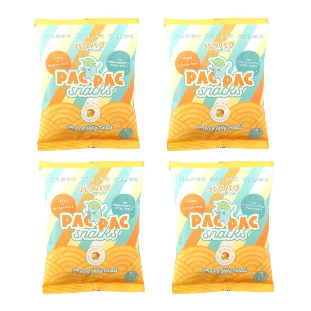 Mango Konjac Chews Premium Konjac Jelly Treats 4pack 10 Sachets per bag Vegan, Gluten-Free, Low-Calorie Crafted in Japan Only 4g Sugar, 0g Fat per Serving Refreshing Fruit Snack for Weight Management