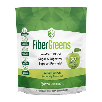 Barton Nutrition Green Apple Fiber Greens - Low-Carb Probiotics for Gut Health - Blood Function Support - Naturally Flavored Probiotic Formula with 30 Superfoods - Protects Heart Health, 30 Servings