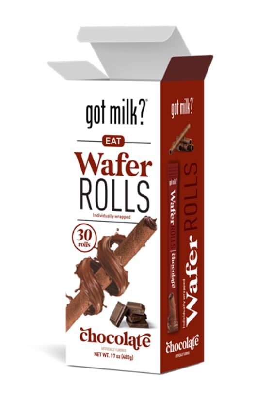 got milk? Wafer Rolls, Chocolate, 17-ounce Box with 30 Rolls, Individually Wrapped Rolled Wafer Spirals with Filling, Chocolate Wafer Cookies for Dessert or Snack, Retail Pack