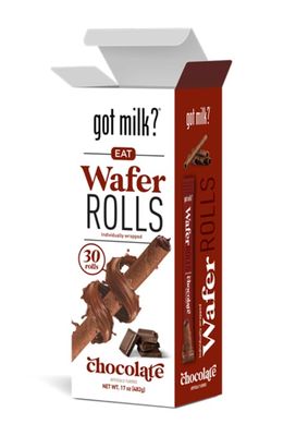 got milk? Wafer Rolls, Chocolate, 17-ounce Box with 30 Rolls, Individually Wrapped Rolled Wafer Spirals with Filling, Chocolate Wafer Cookies for Dessert or Snack, Retail Pack