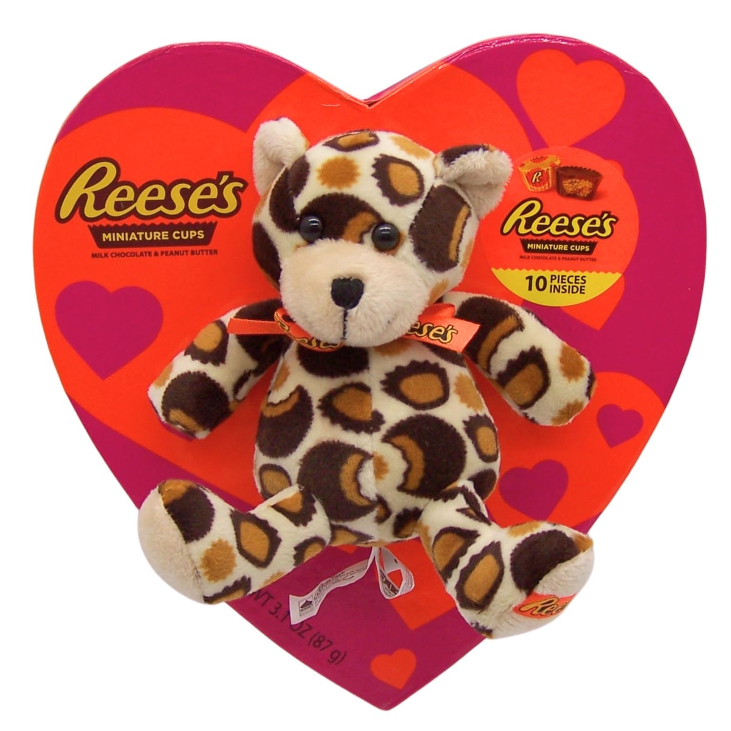 Reese s Peanut Butter Cups Valentine Box with Plush, Individually Wrapped Chocolate Candies, Gift Basket Stuffer, 3.1 Ounces