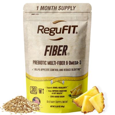 Regufit Fiber Powder to Supports Bloating Relief Gut Health, Helps Maintain Regularity, Prebiotic, Superfood, Omega-3 ALA, Pineapple Flavor, 30 svgs