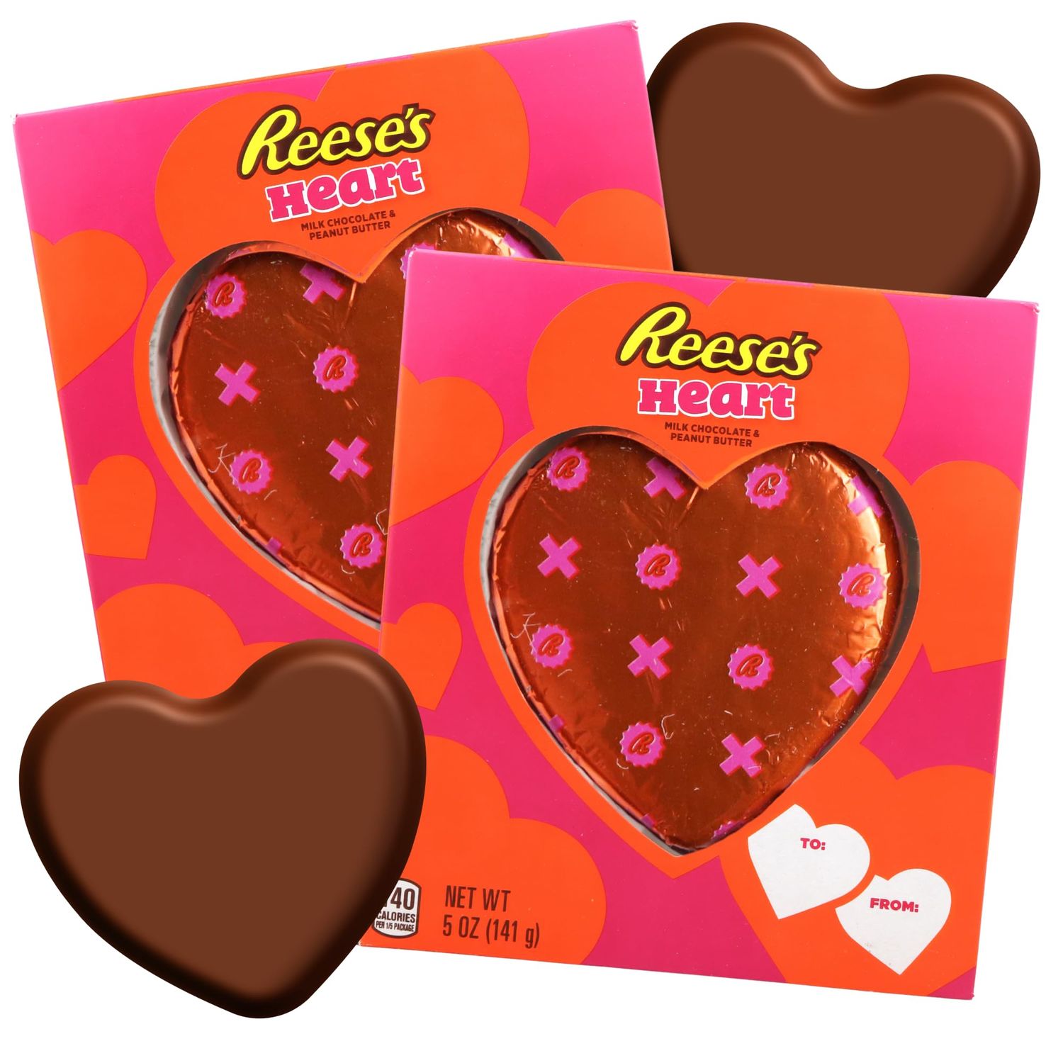 Sweetzo Solid Chocolate Peanut Butter Heart Bundle with Swirl Sticker, Creamy Valentines Candy Gift, 10 Ounces, Pack of 2