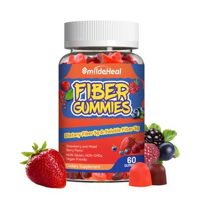 SmildeHeal Fiber Gummies, Dietary Fiber, Soluble Fiber, for Women and Men, Gut Health Support, Non-GMOs, Non-Gluten, Vegan, Mixed Berry and Strawberry Flavor, 60 Count Gummies