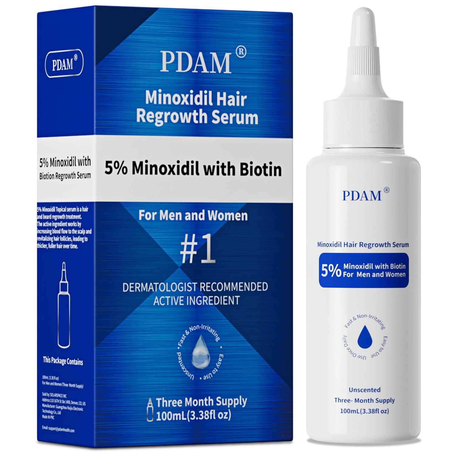 5 Minoxidil for Men Hair Growth Serum - Minoxidil for Women Serum with Biotin for Thicker Healthier, Topical Minoxidil for Men Restore Fuller Beard Hair Growth Oil Unisex 3.38 FL OZ for 3 Months