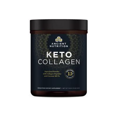 Ancient Nutrition Keto Collagen Powder Drink Mix, Keto Diet Supplement with MCT, Hydrolyzed Collagen Peptides to Support Healthy Skin and Joints, 30 Servings, 19 oz Packaging May Vary
