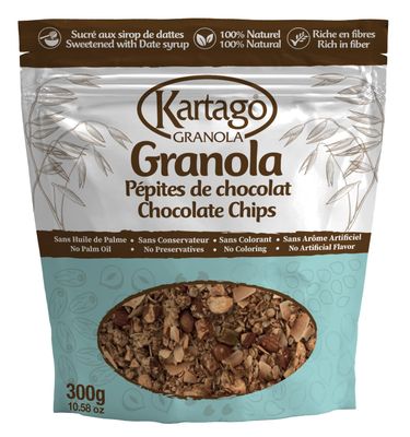 Kartago Granola Chocolate Chip Cereals, Naturally Sweetened with Date Syrup, Healthy Breakfast, 10.58 oz, Pack of 2