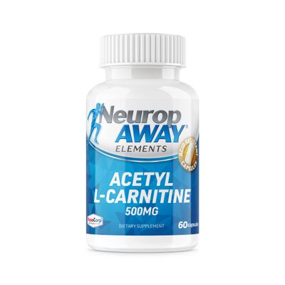 NeuropAWAY Elements Acetyl L-Carnitine 500mg 60ct Acid Resistant Capsules 60 500mg Capsules Per Bottle Veggie Caps Third Party Tested Made in USA