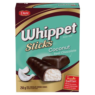 Dare, Whippet Sticks, Chocolate covered Coconut Sticks, 250g8.8oz, 1ct, Imported from Canada
