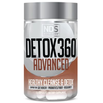 NDS Nutrition Detox 360 Advanced - Complete Cleanse Detox with Probiotics Fiber to Support Gut Health Wellness, Bowel Movements, Regularity Digestive Function Remove Toxins 60 Capsules