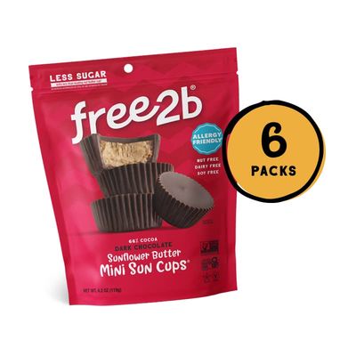Free2b Sunflower Butter Mini Sun Cups, Safe for School and Allergy Friendly - Gluten-Free, Dairy-Free, Nut-Free, and Soy-Free - Dark Chocolate, 4.2 oz Resealable Bag Pack of 6