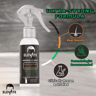 ELEVATE 5 Minoxidil Hair Growth Spray - Alcohol Free Non Oily Formula Extra Strength Professional Treatment for Hair Loss Regrowth - Stimulate Hair Follicles for Men Women - 1 Month Supply