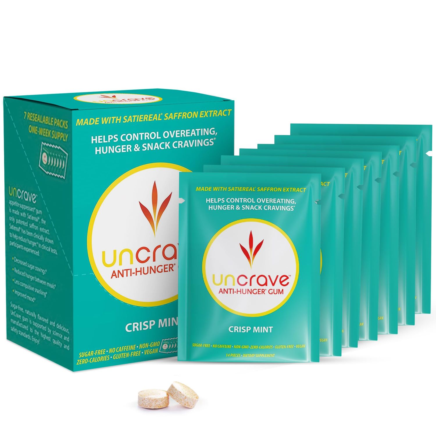 UnCrave Gum Infused with 100 Pure Saffron Extract - Control Cravings - Improve Mood - Vision Health - Crisp Mint 14 Pieces