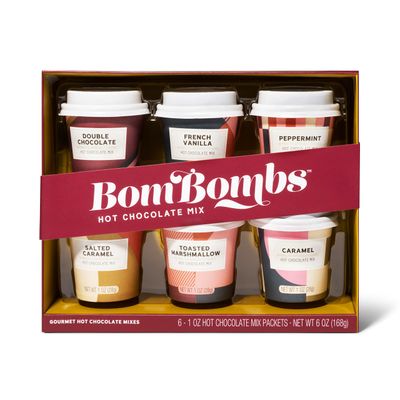 Bombombs Hot Chocolate Mix Gift Set, Hot Chocolate Mix in Mini Cup Packaging, Flavors Include Double Chocolate, French Vanilla, Peppermint, Salted Caramel and More, Set of 6