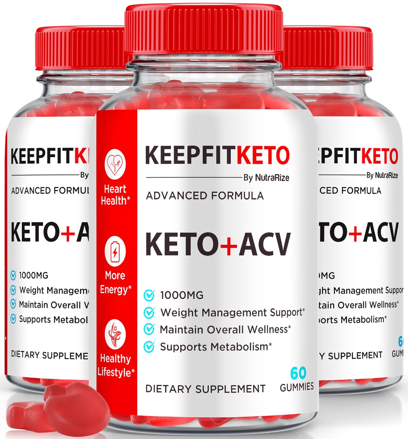 NutraRize Pack of 3 Official Keep Fit KetoACV Gummies, Premium Apple Cider Vinegar, All Natural Keto Plus ACV Formula, ACV Keto Gomitas Reviews 180 Gummies
