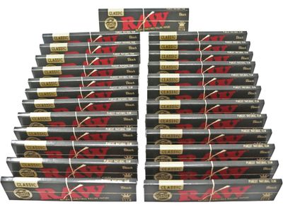 RAW Classic Black King Size Slim Natural Unrefined Ultra Thin 110mm Rolling Papers 25 Packs