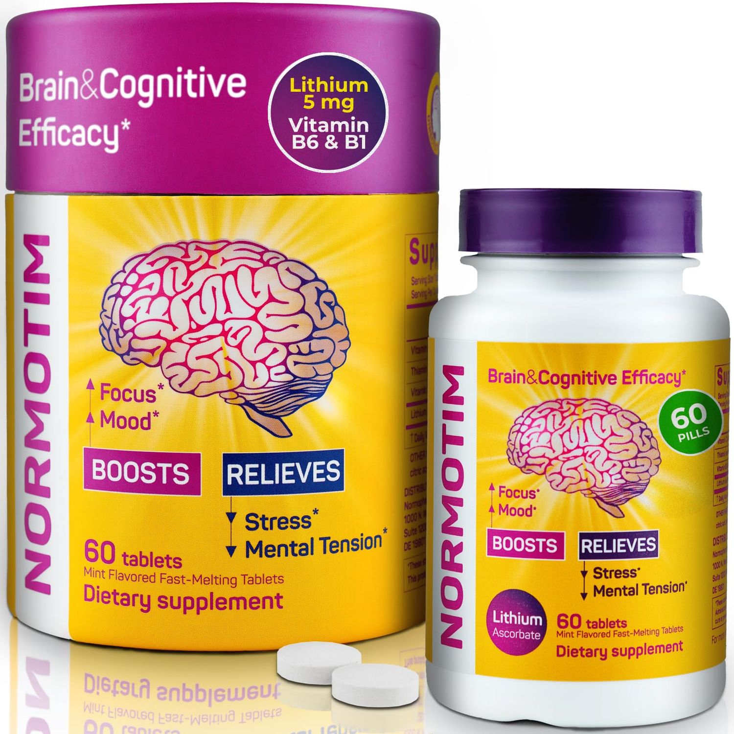 Brain Supplements for Memory and Focus - Supports Mental Clarity Cognitive Function - with Lithium Ascorbate 5mg, Vitamin C, B1, B6 - Nervous System Brain Health Support - 60 Capsules, 60-Day