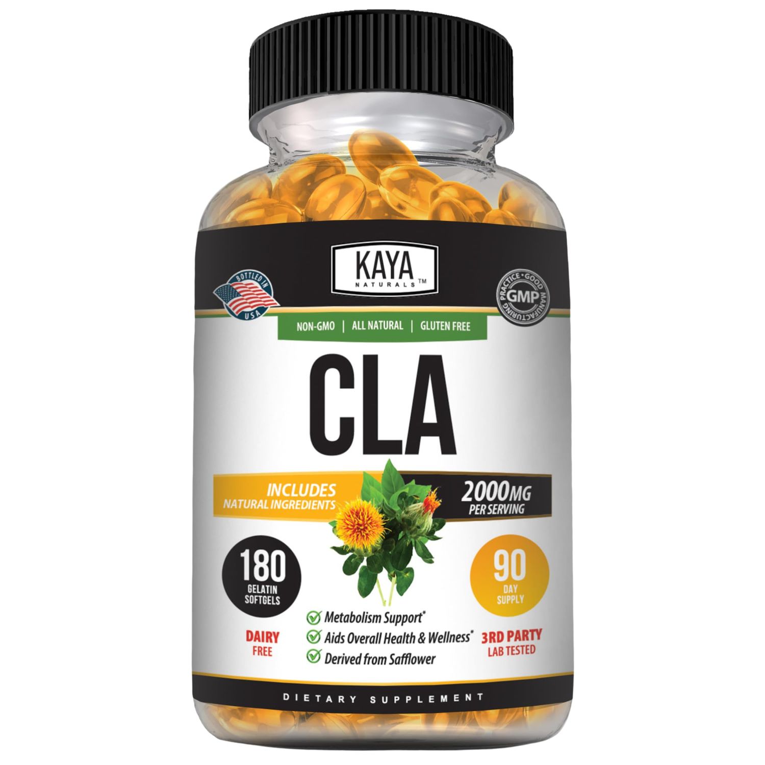 Kaya Naturals CLA Capsules - Conjugated Linoleic Acid - Non-GMO Gluten-Free 180 Count Pack of 1