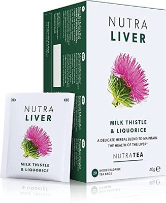 NUTRALIVER - Detox Tea for Liver Cleansing and Support - With Milk Thistle, Turmeric Fennel - 20 Tea Bags - Herbal Tea by Nutra Tea