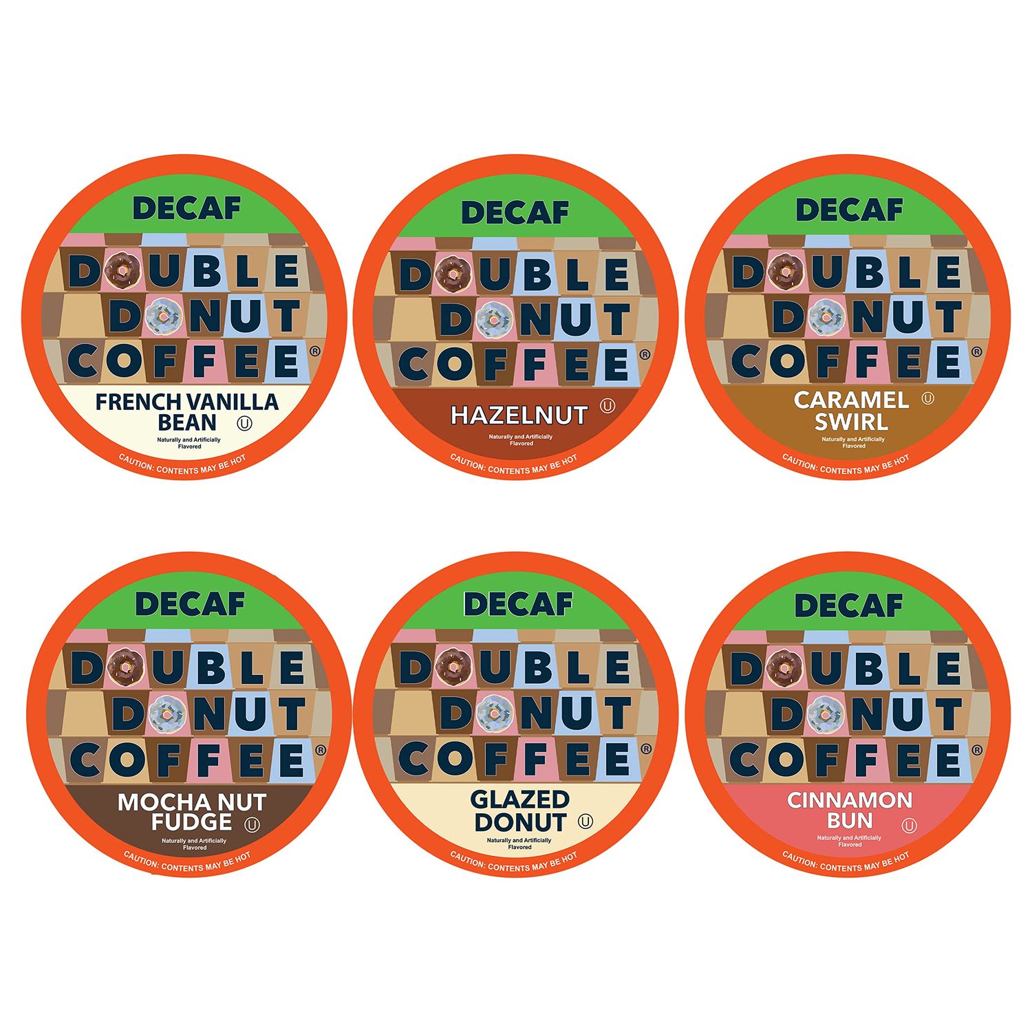 Decaf Flavored Coffee Variety Pack - 6 Traditional Flavors Caramel Swirl, Hazelnut, Glazed Donut, Mocha Nut Fudge, Vanilla Bean, and Cinnamon Bun for Keurig K Cups Coffee Makers - 72 Count