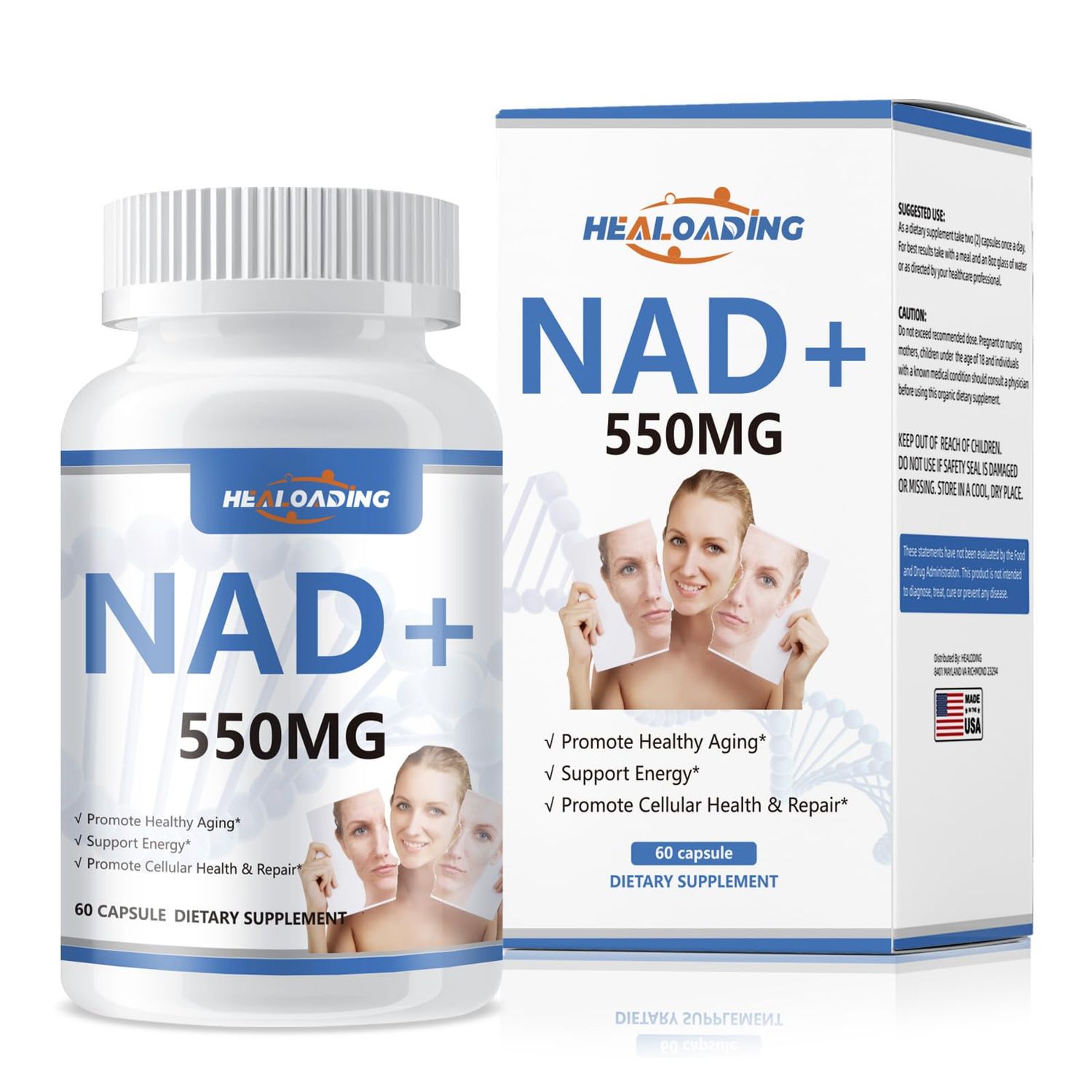 HEALOADING NAD Supplement liposomal for Women: NAD Supplement with Resveratrol 550MG Support Cellular Repair Support Energy and Healthy Aging