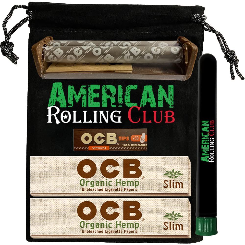 OCB Black Bag Combo Organic Slim Includes OCB Organic Cigarette Papers, Organic Tips, Machine, ARC Black Carry Bag and Saver