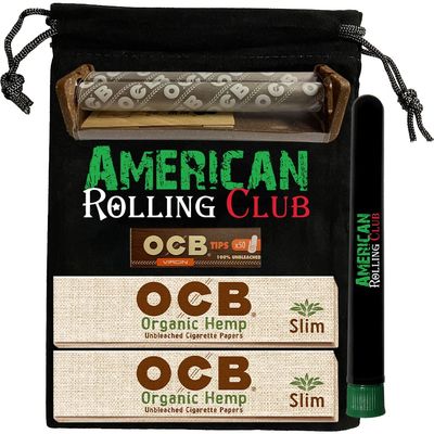 OCB Black Bag Combo Organic Slim Includes OCB Organic Cigarette Papers, Organic Tips, Machine, ARC Black Carry Bag and Saver