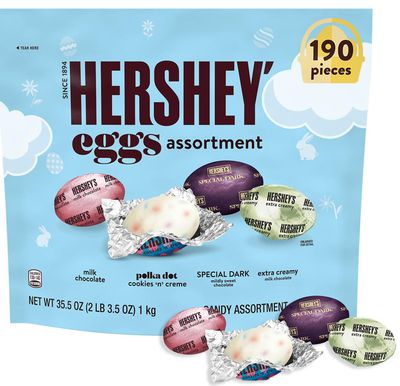 Hershey Chocolate Easter Eggs Candy Variety 190 pcs - Individually Wrapped Assorted Candy Eggs, Dark, Milk Chocolate, Extra Creamy Cookies n Cream - For Egg Hunt, Basket Stuffers, Party Favors