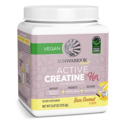 Sunwarrior Creatine Monohydrate Powder for Women Muscle Building Pre Workout Vegan Keto Friendly Micronized Easily Mixes 300g Tub 50 Serve Yuzu Coconut Flavored Active Creatine