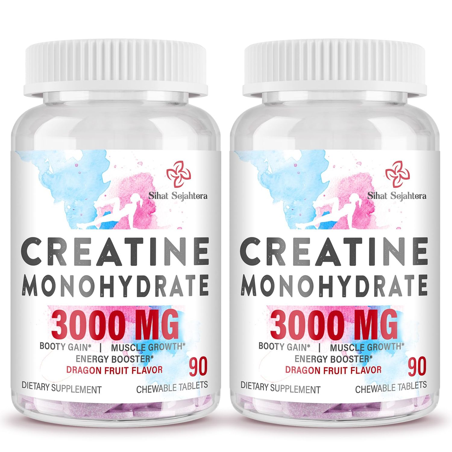 3000 MG Creatine Monohydrate for Women Men, Creatine Pills with BCAA Hydrolyzed Collagen Creatine Chews Tablets for Performance Recovery, Strength, Dragon Fruit Flavor, 180 Tablets