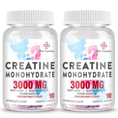 3000 MG Creatine Monohydrate for Women Men, Creatine Pills with BCAA Hydrolyzed Collagen Creatine Chews Tablets for Performance Recovery, Strength, Dragon Fruit Flavor, 180 Tablets