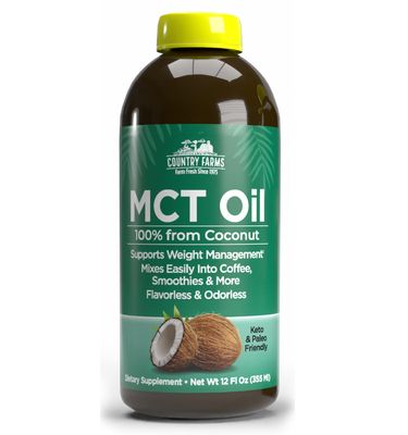 COUNTRY FARMS MCT Oil, Brain and Body Fuel from Coconuts, Promotes Natural Energy, Keto and Paleo Friendly, Flavorless and Odorless, Non-GMO, 12 Fl Oz
