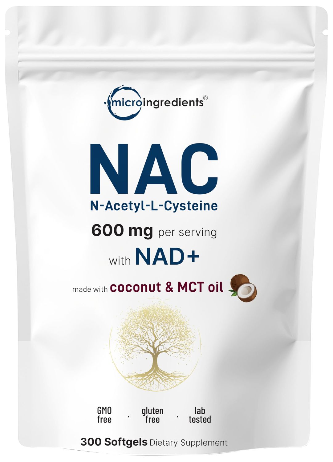 NAC 600mg with NAD, 300 Coconut MCT Oil Softgels N Acetyl L Cysteine Nicotinamide Forms for Better Absorption Antioxidant Supplement Promotes Energy Youthful Aging Non-GMO