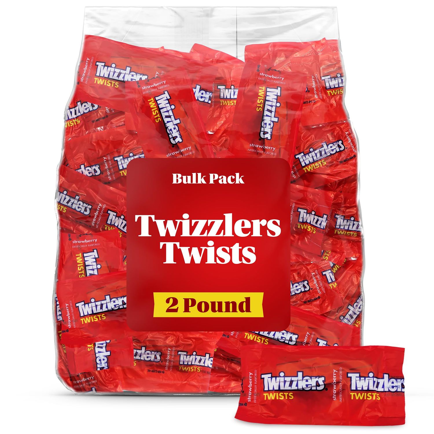 TwizzlerTwist Strawberry Bulk Pack 2 Pound - Individually Wrapped Licorice Chewy Candy for Easter Basket Stuffers, Party Favors, Pinata Filler, and Snacks - Great for Kids Adults
