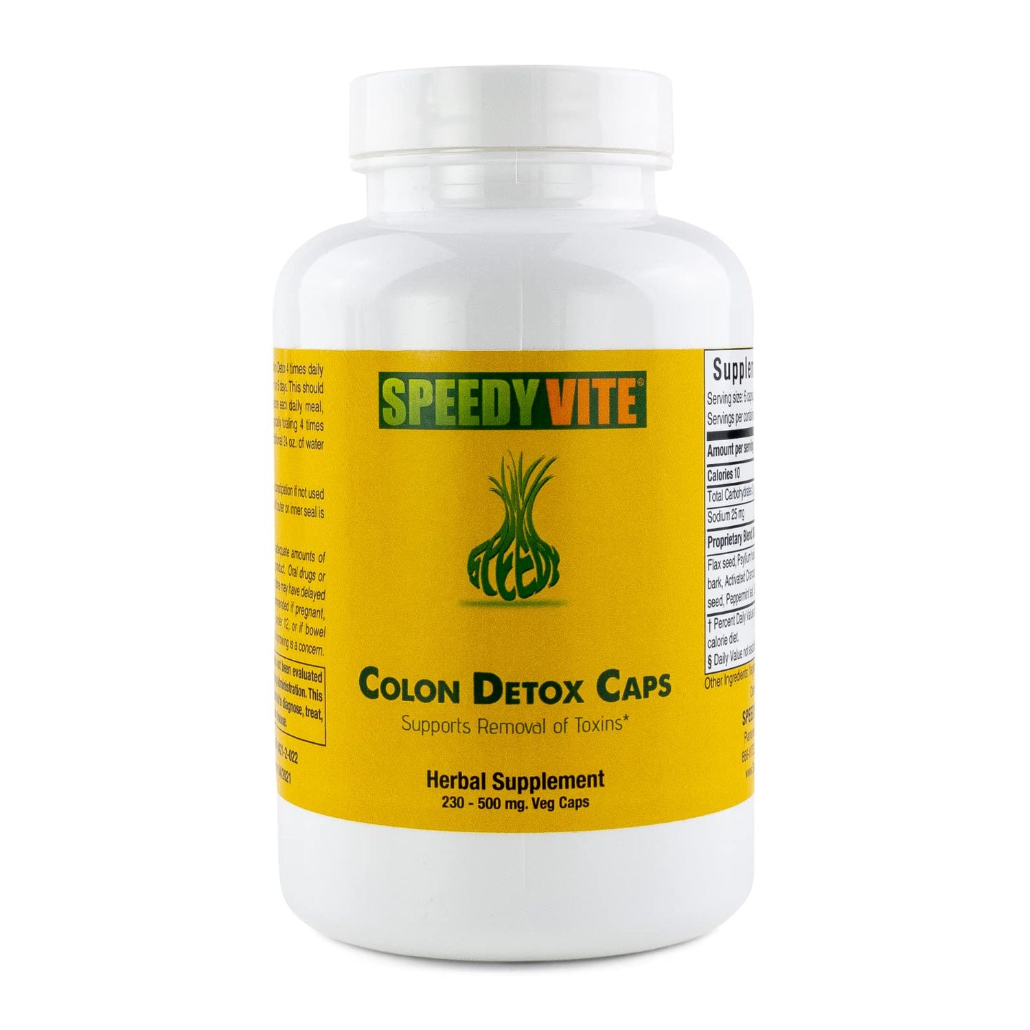 SpeedyVite Colon Detox Supports Natural Removal of Toxins Organic, Charcoal Psyllium Seed Husk Flax Seed Apple FiberPectin Slippery Elm Fennel- Powder in 230 Veg Caps