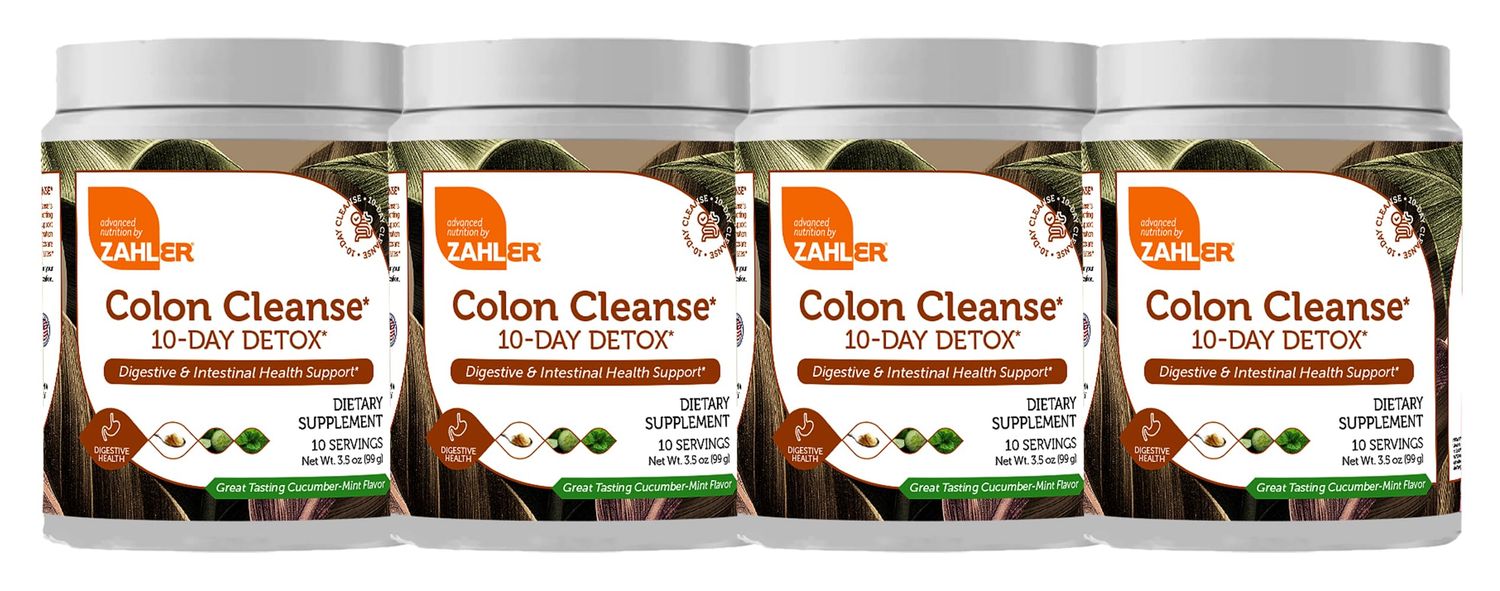 Zahler Colon Cleanse 10-Day Detox Cleanse - Cucumber Mint Flavor - Herbal Digestive Wellness - Colon Cleanser Detox for Bowel Movement, Body Detox, Digestion Aid for Women and Men - 3.5 oz 4 Pack