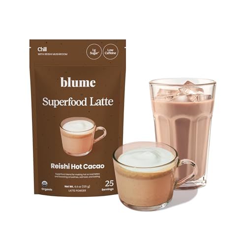 Blume Reishi Hot Cocoa Blend - Stress Soothing Superfoods Mushroom latte with Brain Boosting Adaptogen Organic Cocao - Organic, Vegan And Keto Friendly - 25 Servings
