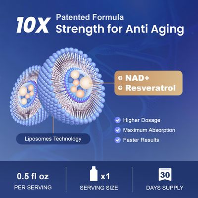 MEGNETA Liposomal NAD Supplement with Resveratrol, Anti-Aging, Energy Boost Cellular Health Support, 15.2 fl. oz NAD Liquid for Men Women 30 Pouch