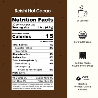 Blume Reishi Hot Cocoa Blend - Stress Soothing Superfoods Mushroom latte with Brain Boosting Adaptogen Organic Cocao - Organic, Vegan And Keto Friendly - 25 Servings