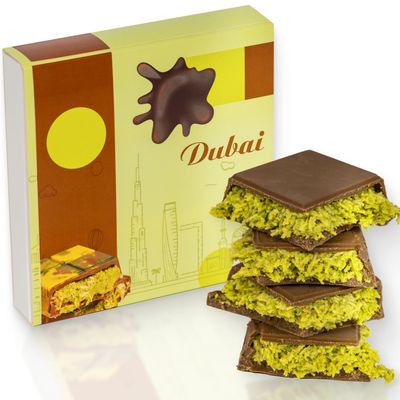 Dubai Chocolate Bar with Pistachio - 3.5 oz - Handmade Viral Dubai Chocolate - Crispy Shredded knafeh with Rich Chocolates, Ready to Eat, Perfect for Christmas Pack of 1