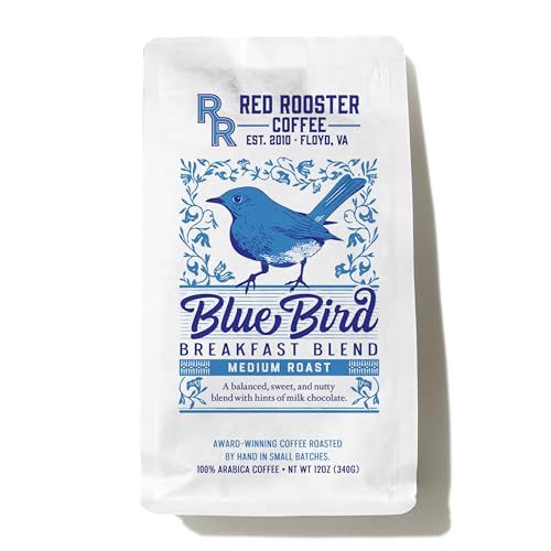 Red Rooster Coffee Blue Bird Breakfast Blend - Sweet, Nutty Medium Roast Blend With Hints of Milk Chocolate - 12 oz. Whole Bean
